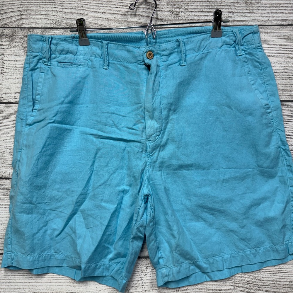 Polo Ralph Lauren Shorts Mens 38W 8" Nautical Light Blue Linen Blend Straight